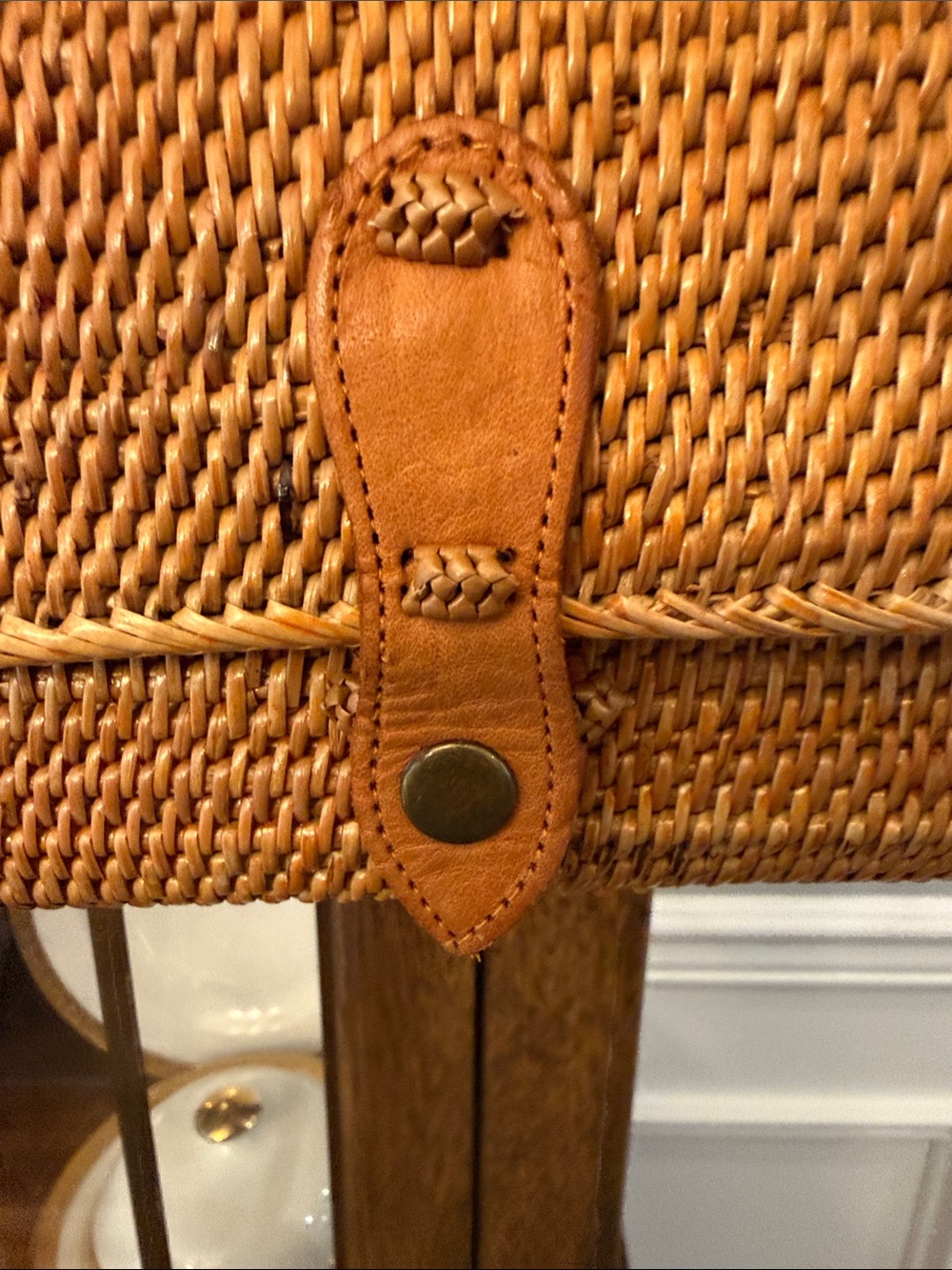 Woven Rattan Straw Crossbody Bag with leather strap - Picture 3 of 15